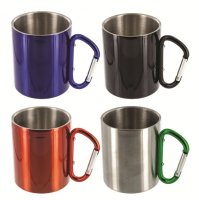 Stainless steel cup 300ml, double walled with carabiner
