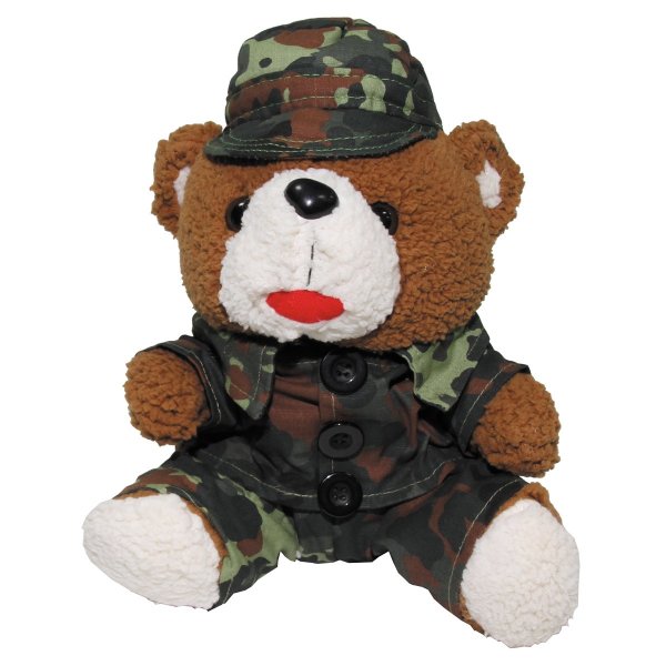 Teddybär mit Anzug/Mütze, flecktarn