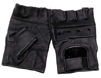 Leather gloves without fingers. black